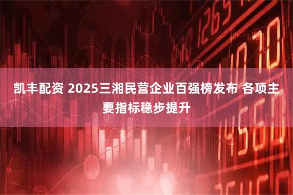 凯丰配资 2025三湘民营企业百强榜发布 各项主要指标稳步提升